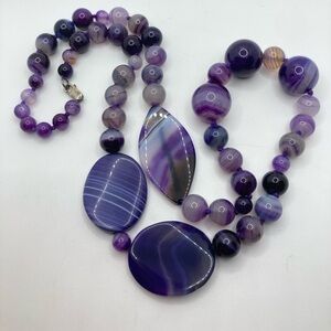 VTG HUGE Purple Agate Stone Graduated Bead Knotted Necklace 28”